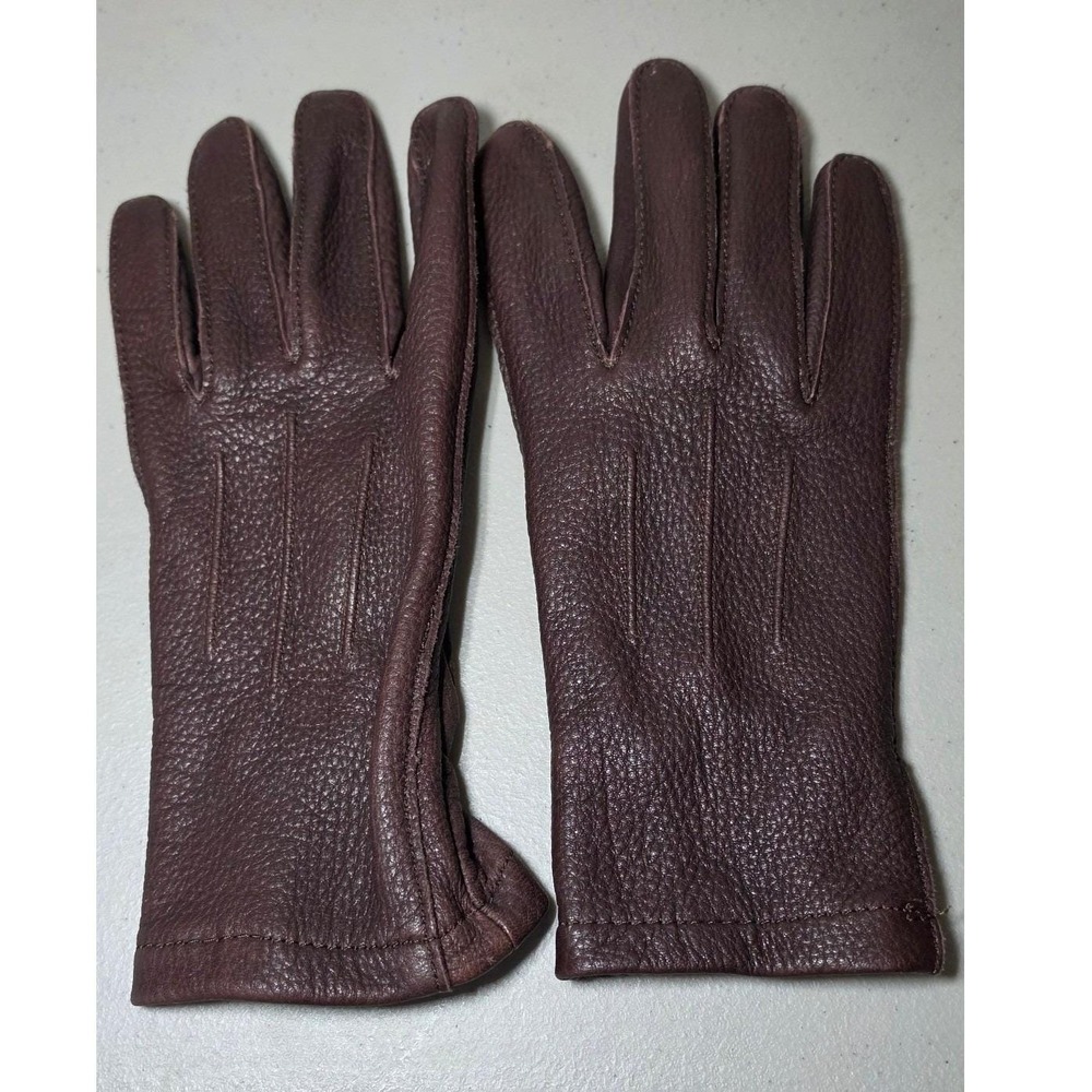 LL Bean Mens Deerskin Leather Gloves Dark Brown Size L MV56 Pebbled Winter Vtg